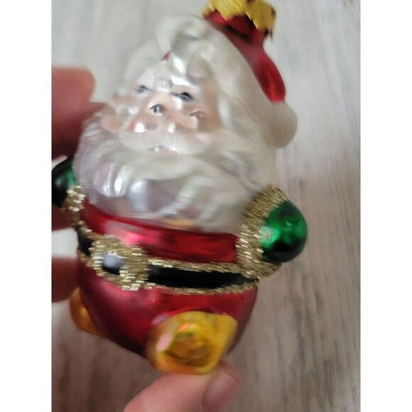 Pudgy Santa claus Blown glass ornament Xmas glitter - Picture 2 of 5